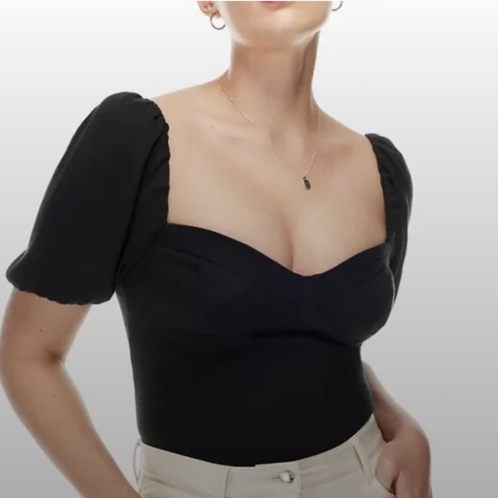 Aritzia Wilfred Black Novella Shortsleeve Blouse Size L NWOT $98